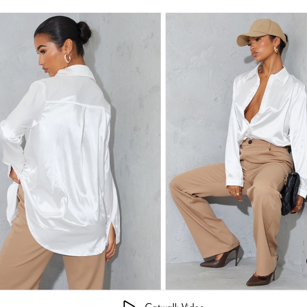 Pretty Little Thing White Button Down Satin Blouse